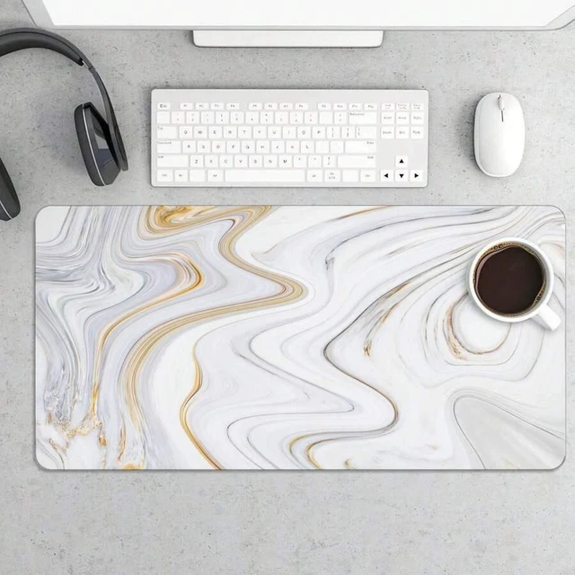 Main image of Bks White Marble Extended XL Desk Mat 15.7 X 31.5 Inch, Non-Slip Base Gaming Mouse Pad, Functional Office Desk Accessory