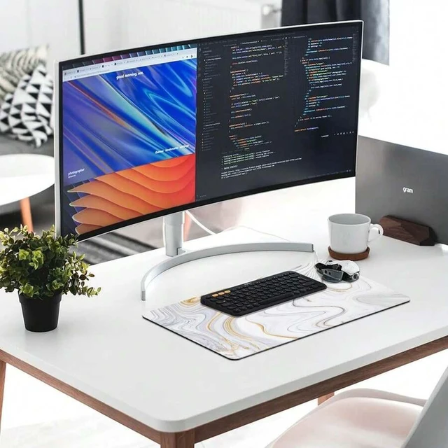 Alt view image 3 of 7 - Bks White Marble Extended XL Desk Mat 15.7 X 31.5 Inch, Non-Slip Base Gaming Mouse Pad, Functional Office Desk Accessory