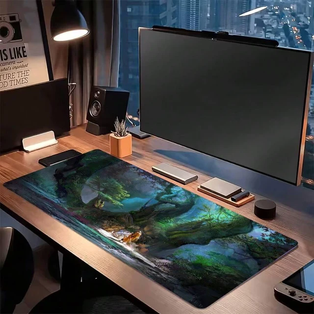 Main image of Bks Large Gaming Mouse Pad, Anti-Slip Rubber Base, Forest Woman Design, Keyboard-Friendly Surface, Washable Mat for PC Laptop Office Home