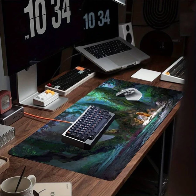 Alt view image 6 of 7 - Bks Large Gaming Mouse Pad, Anti-Slip Rubber Base, Forest Woman Design, Keyboard-Friendly Surface, Washable Mat for PC Laptop Office Home