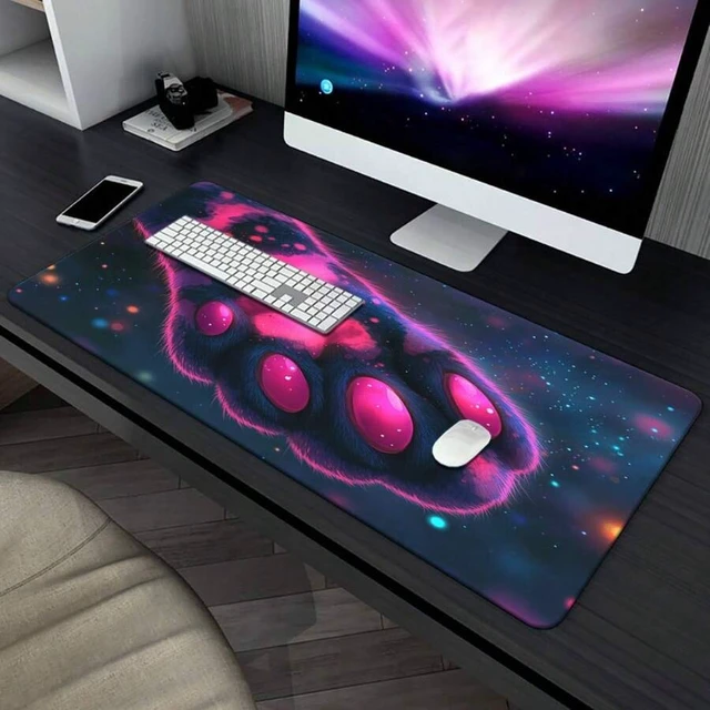Alt view image 2 of 7 - Bks Large Pink Purple Paw In Space Mousepad Anti-Slip Rubber Desk Mat For Gamers PC Office Cosmic Design