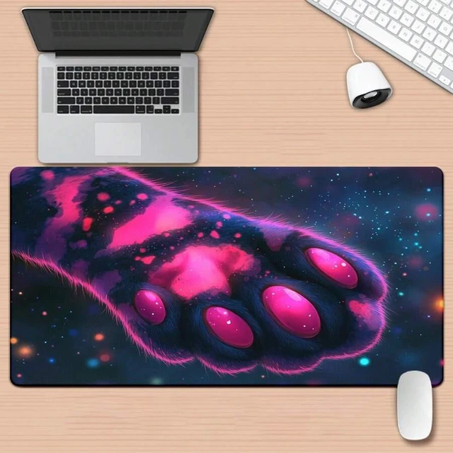 Main image of Bks Large Pink Purple Paw In Space Mousepad Anti-Slip Rubber Desk Mat For Gamers PC Office Cosmic Design