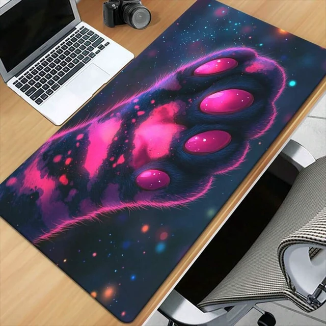 Alt view image 3 of 7 - Bks Large Pink Purple Paw In Space Mousepad Anti-Slip Rubber Desk Mat For Gamers PC Office Cosmic Design