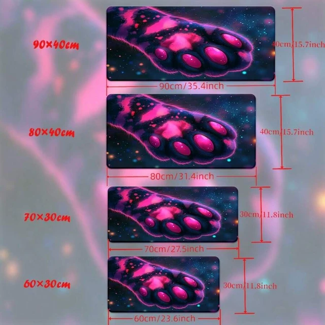 Alt view image 4 of 7 - Bks Large Pink Purple Paw In Space Mousepad Anti-Slip Rubber Desk Mat For Gamers PC Office Cosmic Design