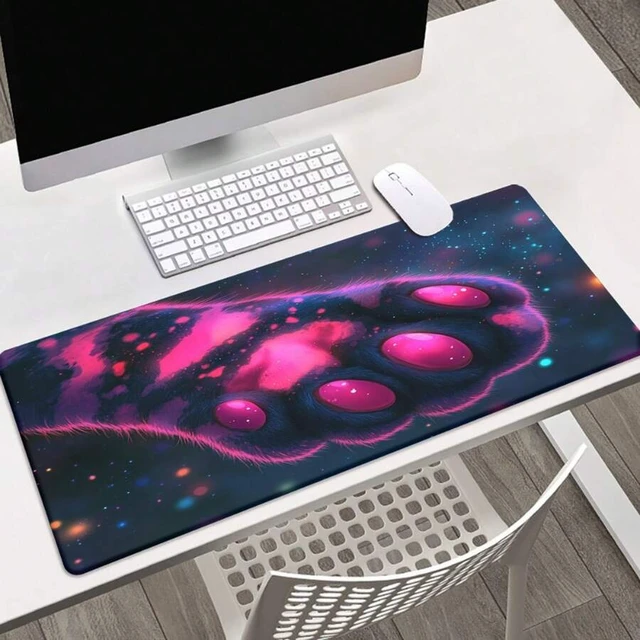 Alt view image 5 of 7 - Bks Large Pink Purple Paw In Space Mousepad Anti-Slip Rubber Desk Mat For Gamers PC Office Cosmic Design