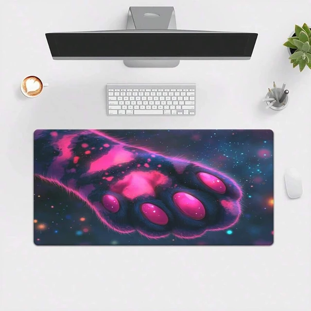 Alt view image 6 of 7 - Bks Large Pink Purple Paw In Space Mousepad Anti-Slip Rubber Desk Mat For Gamers PC Office Cosmic Design