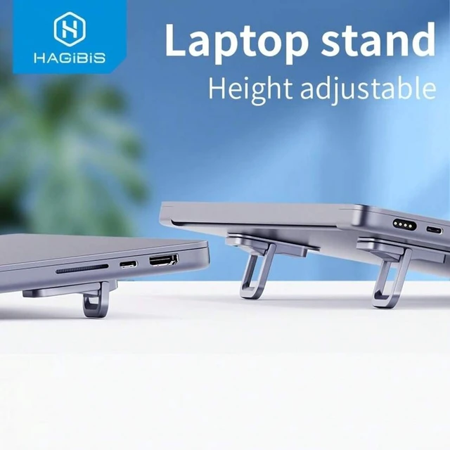 Alt view image 5 of 7 - Bks Height Adjustable Laptop Stand Portable Invisible Riser Ergonomic Aluminum Cooling Pad for MacBook Pro Air Tablets
