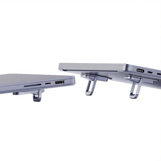 Alt view image 7 of 7 - Bks Height Adjustable Laptop Stand Portable Invisible Riser Ergonomic Aluminum Cooling Pad for MacBook Pro Air Tablets