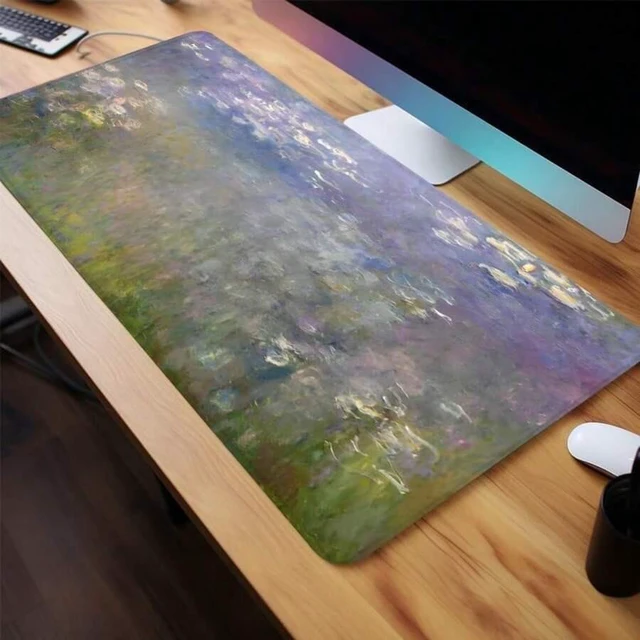 Main image of Bks Water Lilies Pattern Mouse Pad, 60cm x 35cm Rectangle Gaming Mouse Pad, Non-Slip Rubber Base & Stitched Edge Desk Pad For PC Laptop Computer