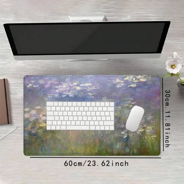 Alt view image 3 of 3 - Bks Water Lilies Pattern Mouse Pad, 60cm x 35cm Rectangle Gaming Mouse Pad, Non-Slip Rubber Base & Stitched Edge Desk Pad For PC Laptop Computer