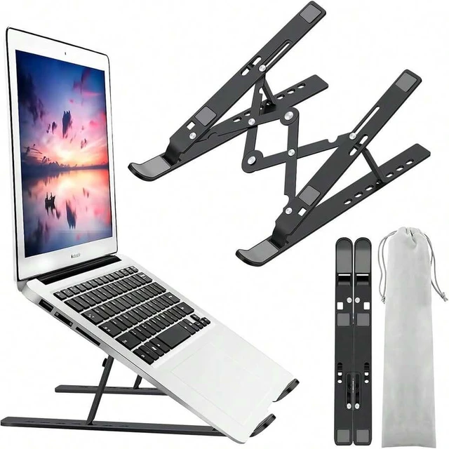 Alt view image 2 of 7 - Bks Adjustable Laptop Stand For Desk, Ventilated Cooling Riser Holder With Anti-Slip Silicone Pad Foldable Portable Mount For 10-15.6 Inch Notebook Tablet