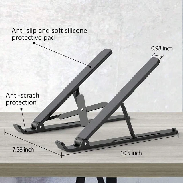 Alt view image 7 of 7 - Bks Adjustable Laptop Stand For Desk, Ventilated Cooling Riser Holder With Anti-Slip Silicone Pad Foldable Portable Mount For 10-15.6 Inch Notebook Tablet