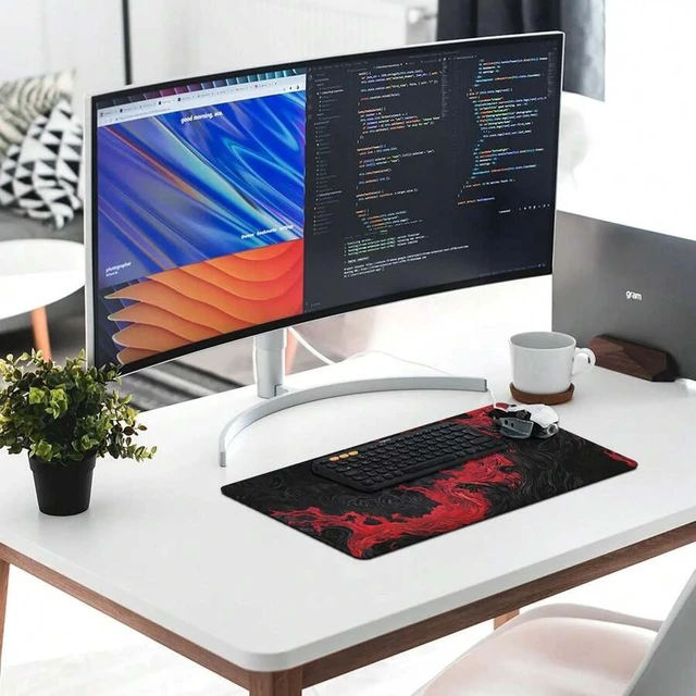 Alt view image 3 of 7 - Bks Gothic Flame Cool Red & Black Extended Large Desk Mat 31.5x15.75 In, Gaming Mouse Pad With Non-Slip Base, Stylish Functional Desk Decor