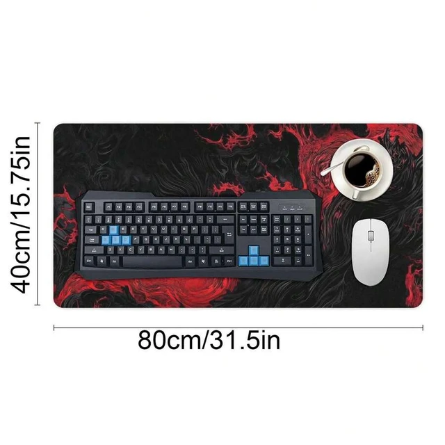 Alt view image 5 of 7 - Bks Gothic Flame Cool Red & Black Extended Large Desk Mat 31.5x15.75 In, Gaming Mouse Pad With Non-Slip Base, Stylish Functional Desk Decor