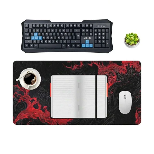 Alt view image 7 of 7 - Bks Gothic Flame Cool Red & Black Extended Large Desk Mat 31.5x15.75 In, Gaming Mouse Pad With Non-Slip Base, Stylish Functional Desk Decor