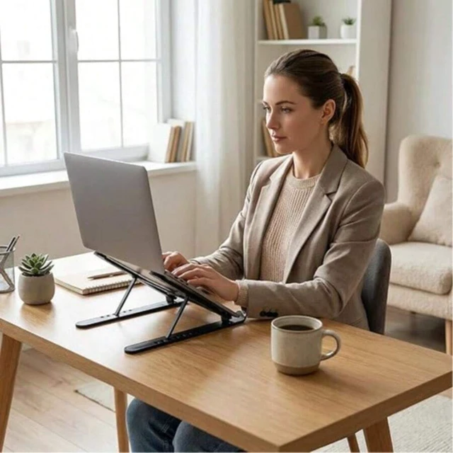 Alt view image 7 of 7 - Bks Adjustable Laptop Stand For Desk Foldable Portable Notebook Riser Ventilated Cooling Holder Mount Compatible 10-15.6 Inch Tablets Black