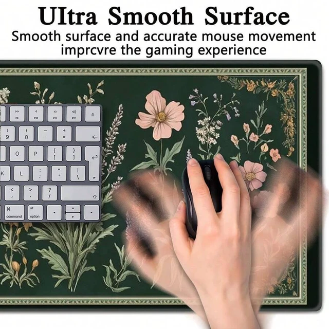 Alt view image 5 of 7 - Bks Plant & Floral Pattern Desk Mat: Vintage Mushroom Design Mouse Pad, Gaming & Office Accessory, Non-Slip Base And Stitched Edge Keyboard & Mouse Pad, Computer Desk Mat