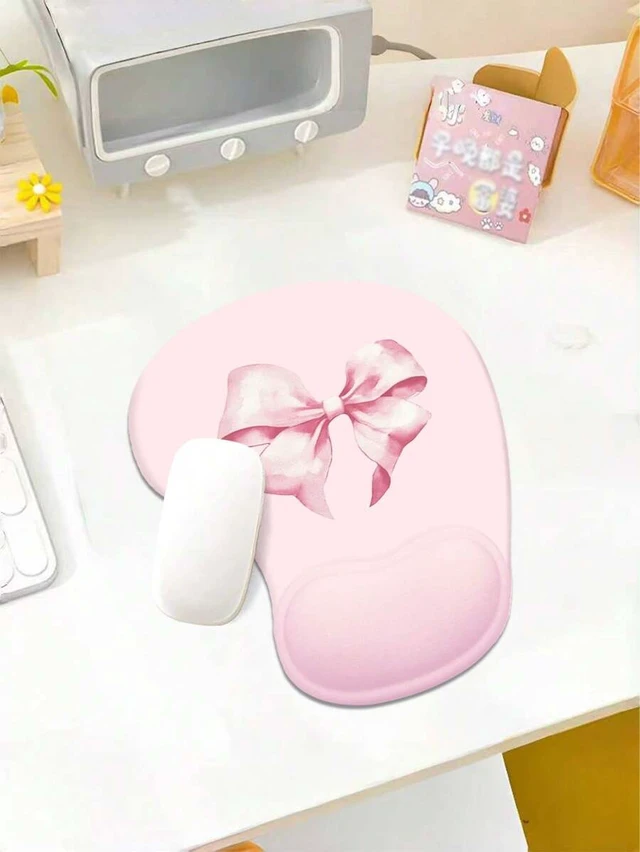 Alt view image 5 of 7 - Bks Pink Bow Mouse Pad, Thick Soft Gel Wrist Rest, Gaming Office Desk Accessories, Back to School Supplies