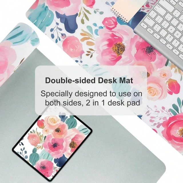 Alt view image 5 of 7 - Bks Large Mouse Pad Pink Floral Desk Mat Waterproof PU Leather Gaming Surface For PC Laptop Desktop Office Home School 31.5 X 15.7 Inches