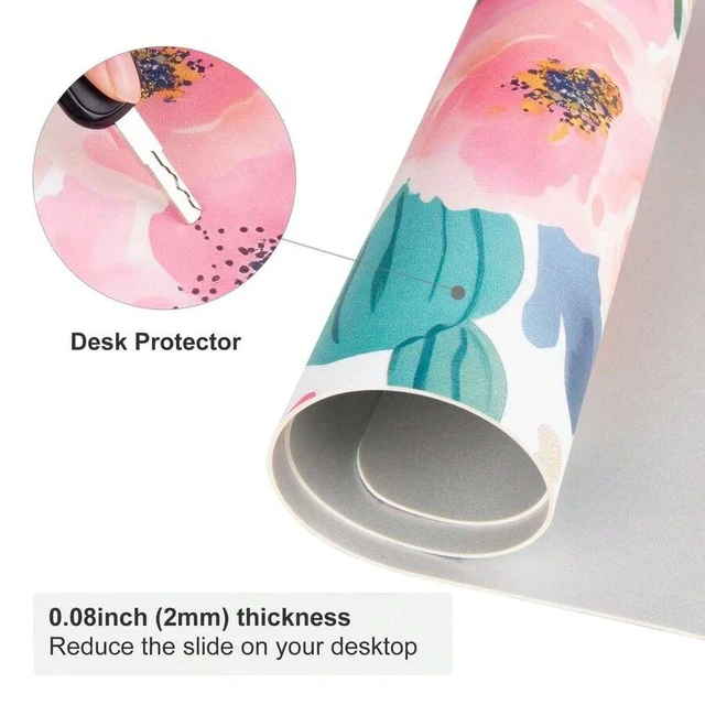Alt view image 4 of 7 - Bks Large Mouse Pad Pink Floral Desk Mat Waterproof PU Leather Gaming Surface For PC Laptop Desktop Office Home School 31.5 X 15.7 Inches