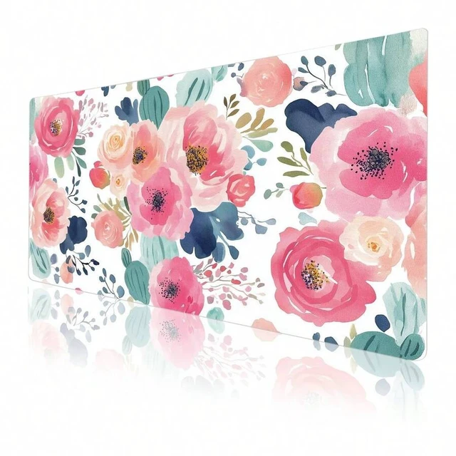 Alt view image 7 of 7 - Bks Large Mouse Pad Pink Floral Desk Mat Waterproof PU Leather Gaming Surface For PC Laptop Desktop Office Home School 31.5 X 15.7 Inches