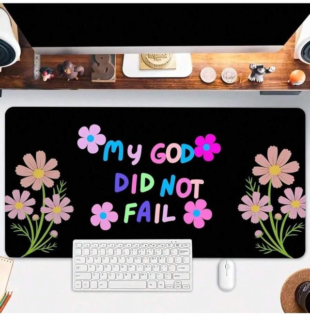 Alt view image 2 of 7 - Bks Floral Pattern Desk Mat, Large Mouse Pad with Rubber Base, Stitched Edge Anti-Slip, Extra Large Gaming Accessory for Office and Home