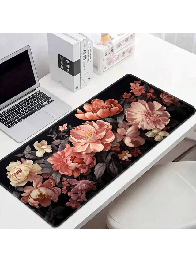 Alt view image 3 of 7 - Bks Retro Floral Large Desk Mat, XXL Gaming Mouse Pad, Anti-Slip Rubber Base, Precision Lock Edge for Office and Writing