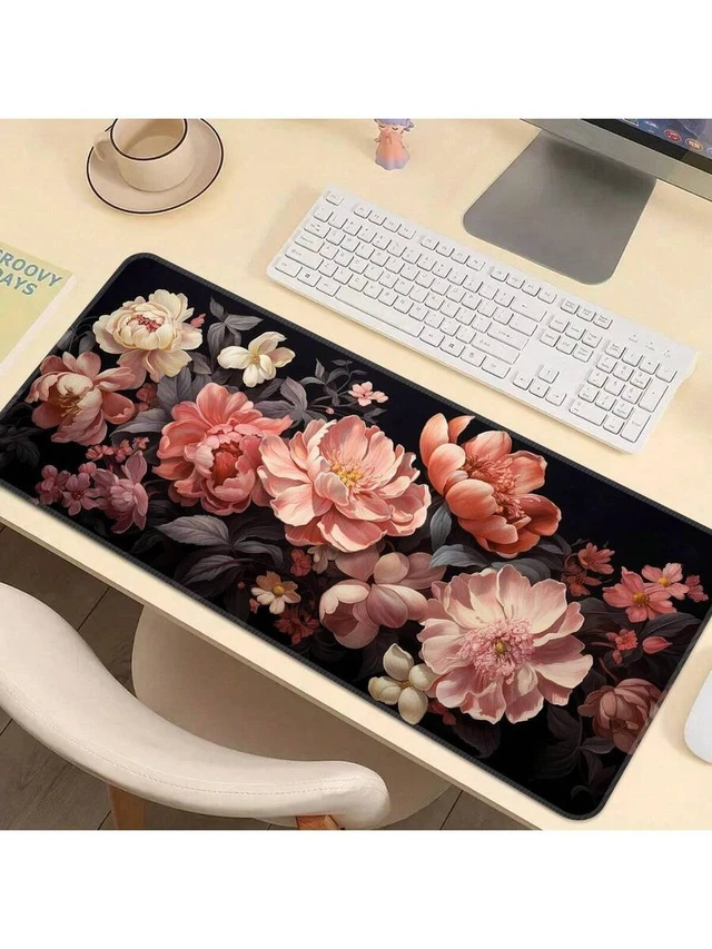 Alt view image 4 of 7 - Bks Retro Floral Large Desk Mat, XXL Gaming Mouse Pad, Anti-Slip Rubber Base, Precision Lock Edge for Office and Writing