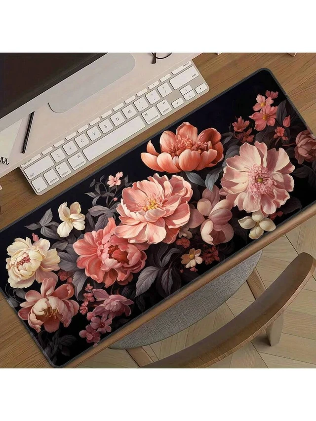 Alt view image 5 of 7 - Bks Retro Floral Large Desk Mat, XXL Gaming Mouse Pad, Anti-Slip Rubber Base, Precision Lock Edge for Office and Writing