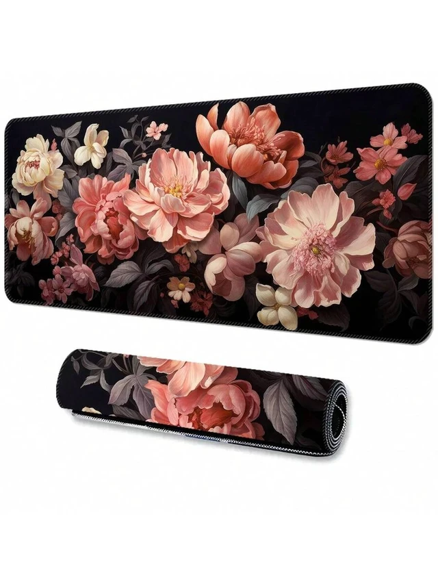 Alt view image 7 of 7 - Bks Retro Floral Large Desk Mat, XXL Gaming Mouse Pad, Anti-Slip Rubber Base, Precision Lock Edge for Office and Writing