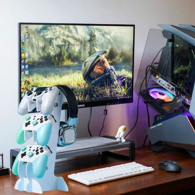 Alt view image 3 of 7 - Bks 3-Layer Acrylic Controller Stand & Headphone Holder Game Accessory Storage Organizer Universal