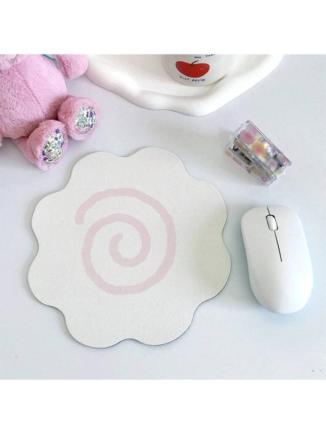 Alt view image 6 of 7 - Bks White Flower Fish-Shaped Mouse Pad, Leather Rubber Student Desk Decor, Back To School Gaming Office Desktop Accessories