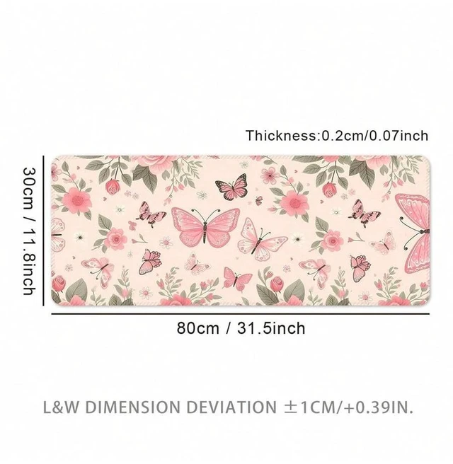 Main image of Bks Extra Large Butterfly Mouse Pad Gaming Desk Mat Big Keyboard Pad Washable Non-Slip Rubber Bottom Stitched Edge Pink