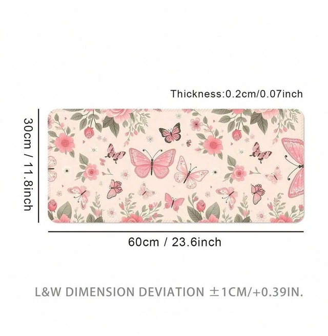 Main image of Bks Extra Large Butterfly Mouse Pad Gaming Desk Mat Big Keyboard Pad Washable Non-Slip Rubber Bottom Stitched Edge Pink