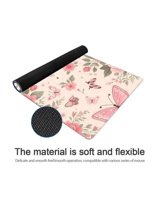 Alt view image 7 of 7 - Bks Extra Large Butterfly Mouse Pad Gaming Desk Mat Big Keyboard Pad Washable Non-Slip Rubber Bottom Stitched Edge Pink