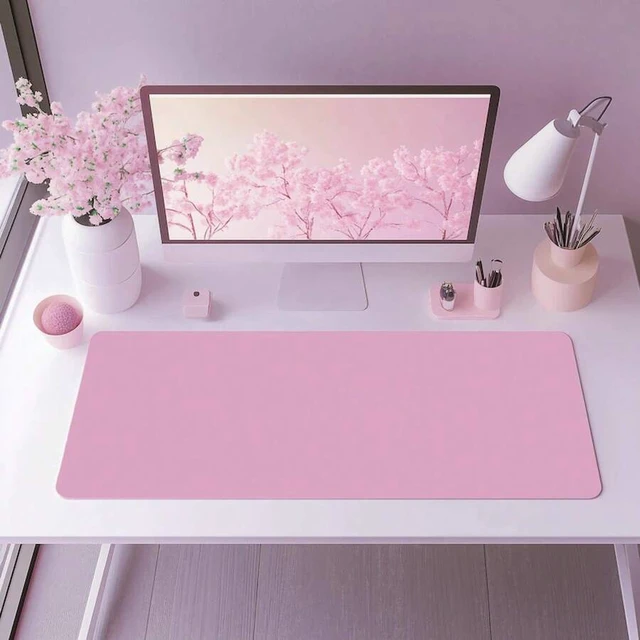 Alt view image 2 of 5 - Bks Pastel Pink XXL Desk Mat for Gamers Aesthetic Kawaii Mouse Pad Office Setup 35.43in Accessory