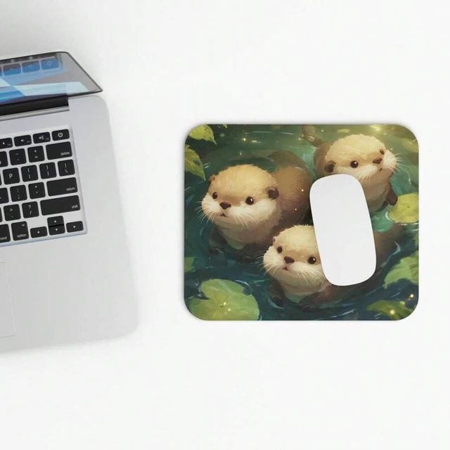 Alt view image 2 of 6 - Bks Kawaii Otter Mouse Pad, Watercolor Design, Non-Slip Rubber Base for Gaming and Office Cute