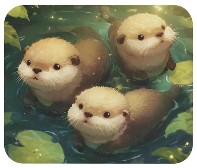 Main image of Bks Kawaii Otter Mouse Pad, Watercolor Design, Non-Slip Rubber Base for Gaming and Office Cute