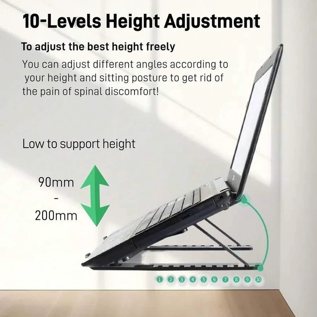 Alt view image 5 of 7 - Bks Height Adjustable Portable Laptop Stand - Extra Large Foldable Computer Desk Ergonomic 10-Level Angles Compatible All Laptops