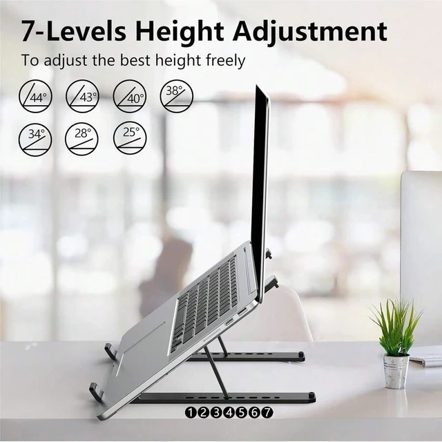 Alt view image 2 of 4 - Bks Adjustable Laptop Stand For Desk, Foldable Notebook Riser With Ventilated Cooling Design, Ergonomic Height Settings For 10-15.6 Inch Laptops And Tablets