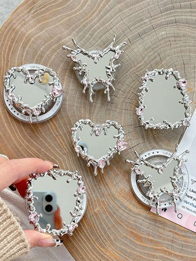 Alt view image 2 of 7 - Bks Rhinestone Phone Grip Stand Holder, Asymmetric Butterfly Heart Design, Retractable Adhesive Mount for Smartphones