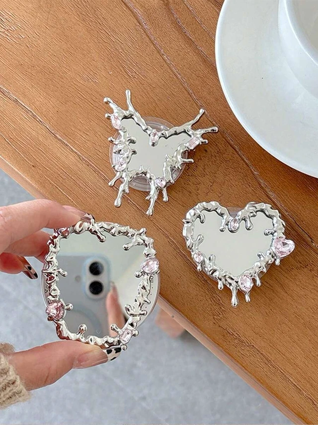 Alt view image 3 of 7 - Bks Rhinestone Phone Grip Stand Holder, Asymmetric Butterfly Heart Design, Retractable Adhesive Mount for Smartphones