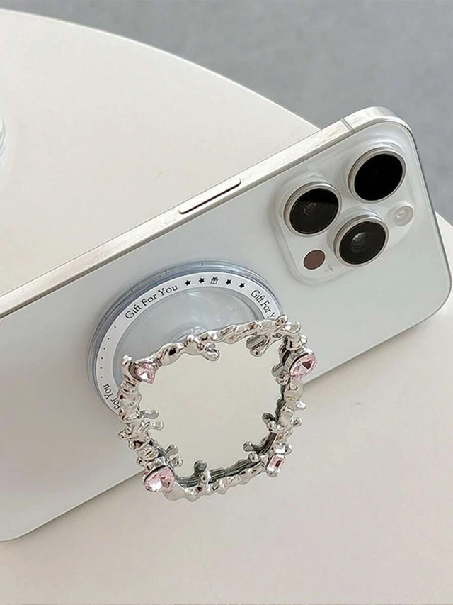 Alt view image 4 of 7 - Bks Rhinestone Phone Grip Stand Holder, Asymmetric Butterfly Heart Design, Retractable Adhesive Mount for Smartphones