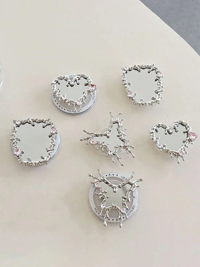 Alt view image 5 of 7 - Bks Rhinestone Phone Grip Stand Holder, Asymmetric Butterfly Heart Design, Retractable Adhesive Mount for Smartphones