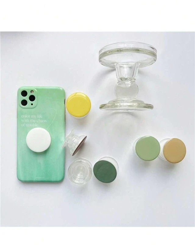 Alt view image 6 of 7 - Bks Solid Color Expandable Phone Stand, Foldable Transparent Holder for iPhone Android, Dopamine Colors Desktop Mobile Device Support