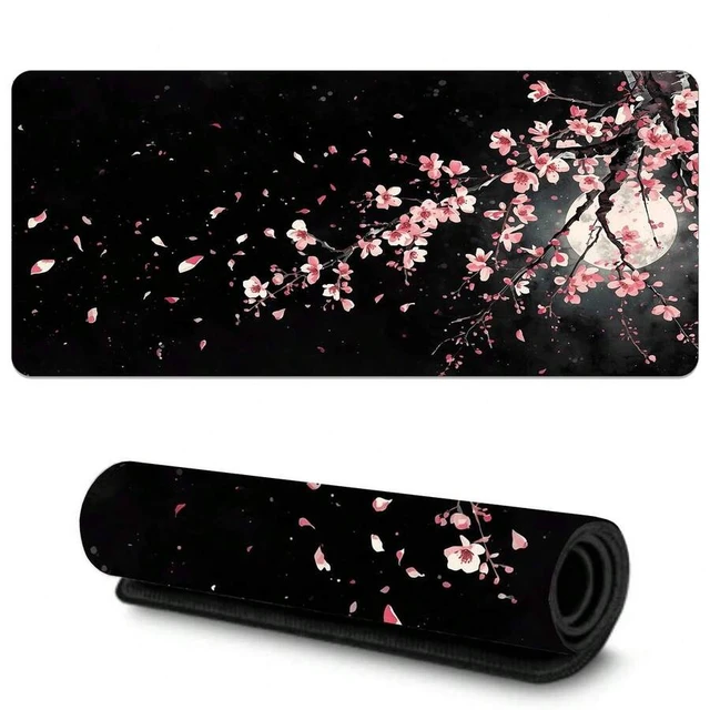 Alt view image 2 of 7 - Bks Extra Large Mouse Pad Pink Sakura Moon Pattern Non-Slip Rubber Base Washable for PC Office Dorm Gaming