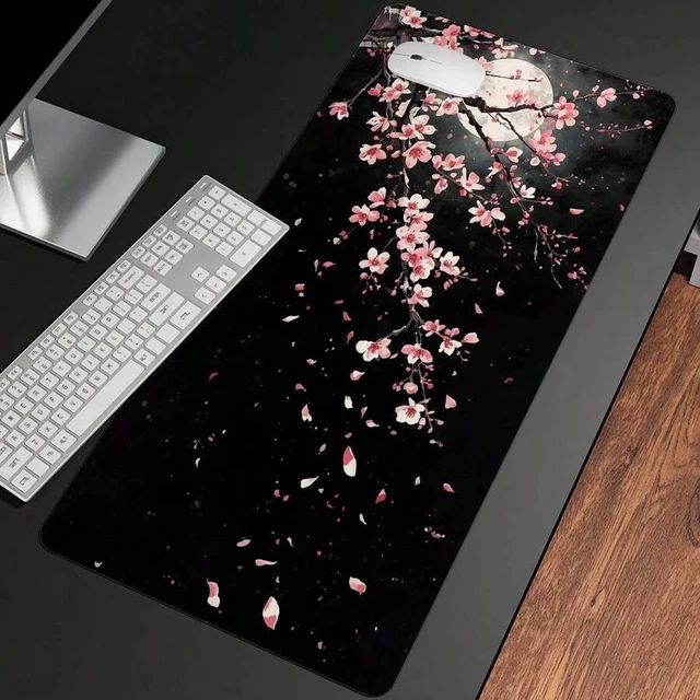 Alt view image 5 of 7 - Bks Extra Large Mouse Pad Pink Sakura Moon Pattern Non-Slip Rubber Base Washable for PC Office Dorm Gaming
