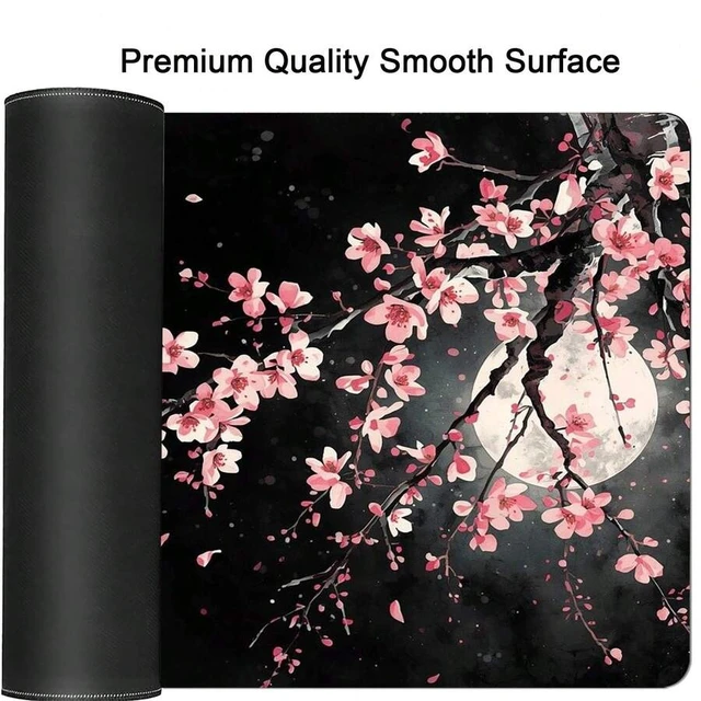 Alt view image 6 of 7 - Bks Extra Large Mouse Pad Pink Sakura Moon Pattern Non-Slip Rubber Base Washable for PC Office Dorm Gaming