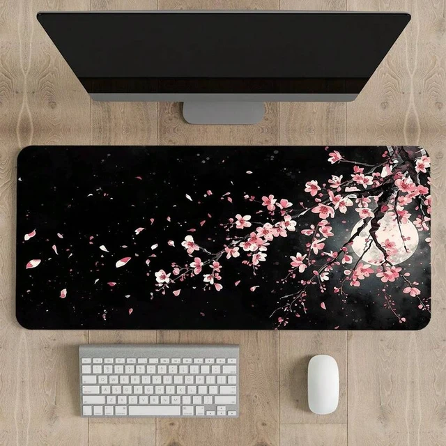 Alt view image 7 of 7 - Bks Extra Large Mouse Pad Pink Sakura Moon Pattern Non-Slip Rubber Base Washable for PC Office Dorm Gaming