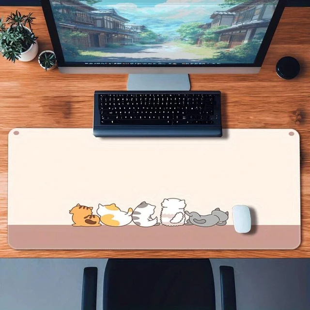 Alt view image 3 of 3 - Bks Large Anime Cat Mouse Pad Extended Desk Mat Pastel Colors Non-Slip Rubber Base for Gaming Laptop Keyboard Office Home Decor